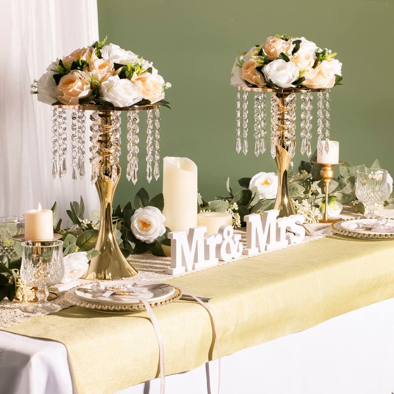 LANLONG Wedding Centerpieces for Tables, 12.99in Metal Gold Vases for Centerpieces, 2PcsTall Crystal Flower Stand for Centerpiece Table Wedding Party Reception Home Decor - Image 4